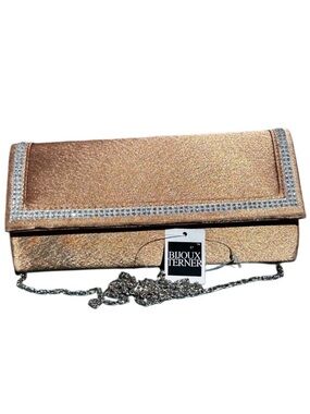 Bijoux Terner Rose Gold Rhinestone Trim Fold-Over Clutch silver Crossbody strap